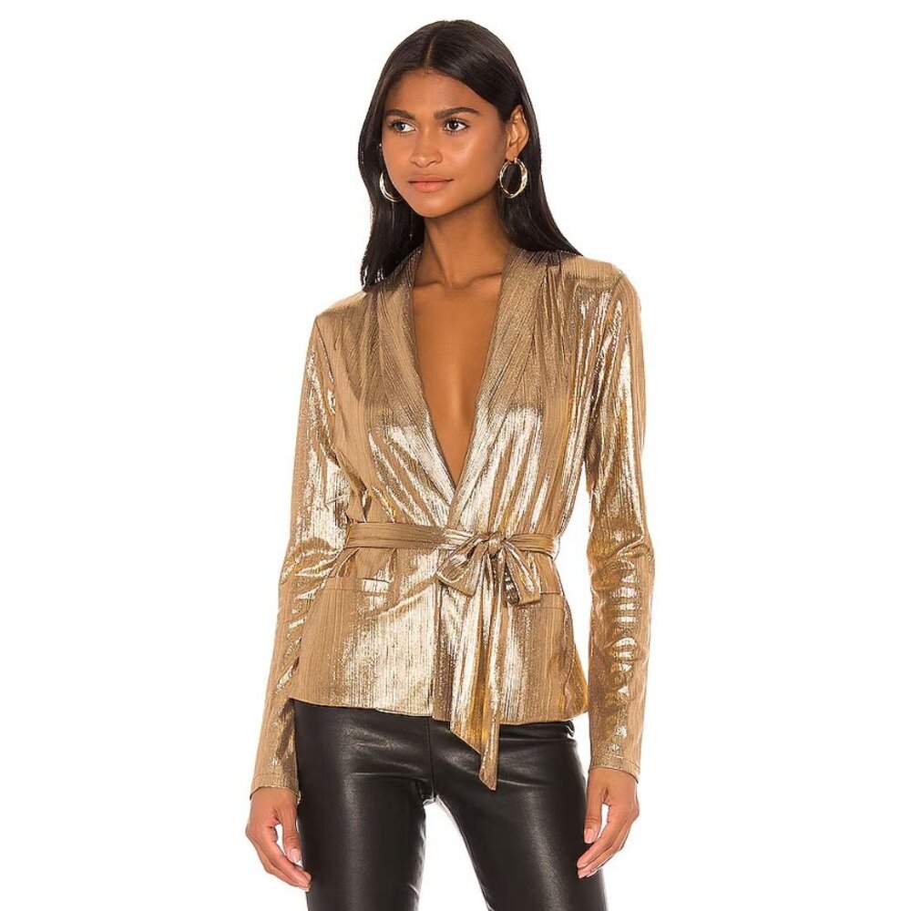 superdown Shimmering Gold Tie-Front Blouse